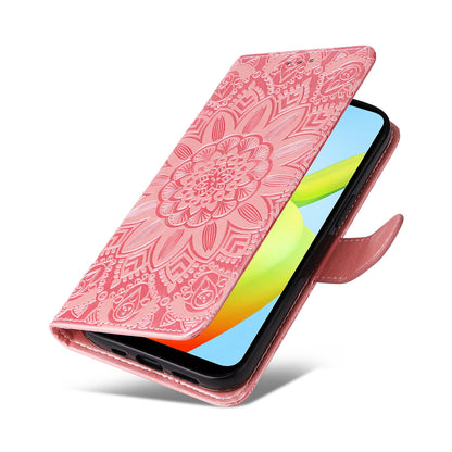 Xiaomi Redmi A1+ Sunflower Embossed Leather Wallet Phone Case with Kickstand and Card Holder