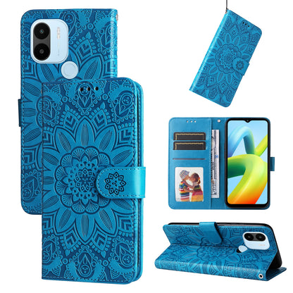 Xiaomi Redmi A1+ Sunflower Embossed Leather Wallet Phone Case with Kickstand and Card Holder