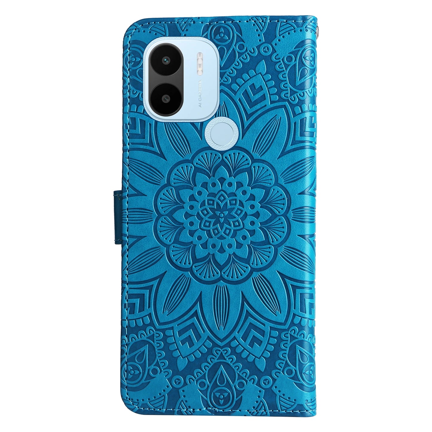 Xiaomi Redmi A1+ Sunflower Embossed Leather Wallet Phone Case with Kickstand and Card Holder