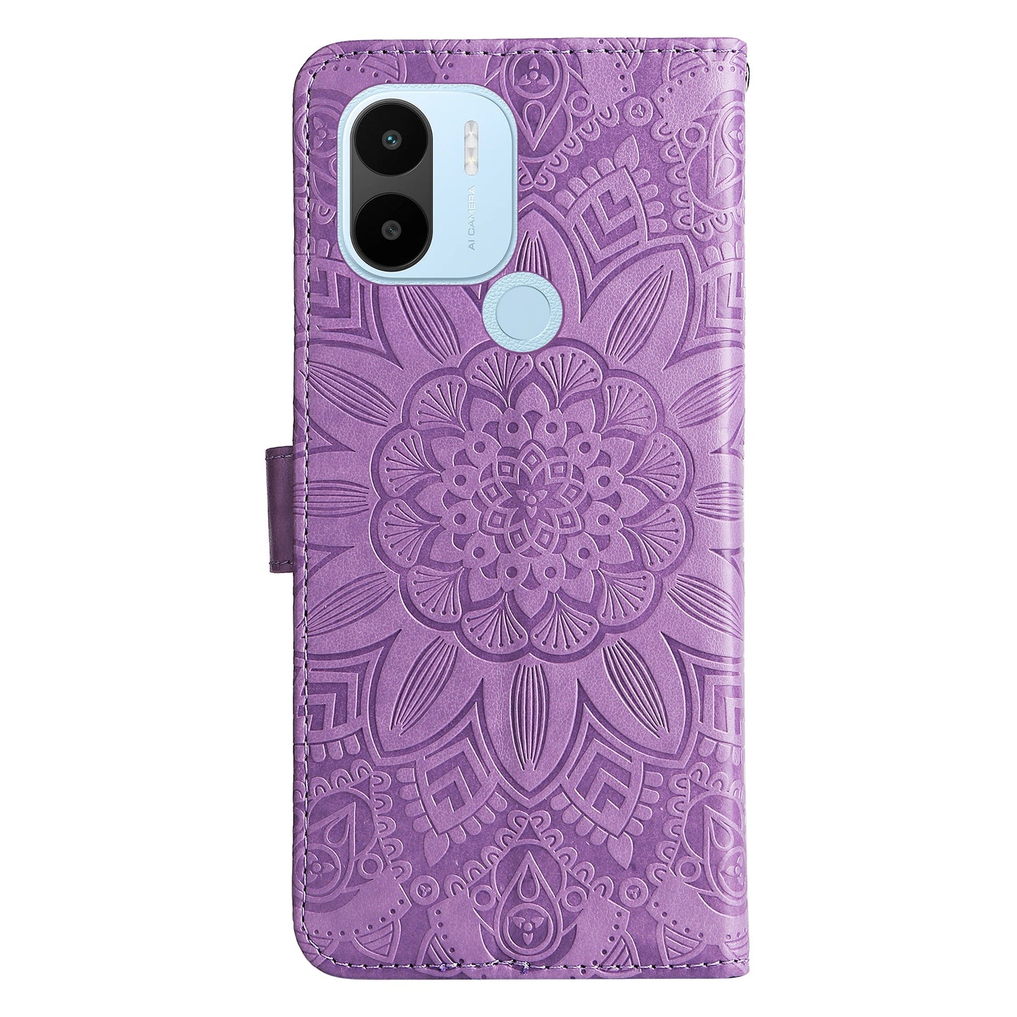 Xiaomi Redmi A1+ Sunflower Embossed Leather Wallet Phone Case with Kickstand and Card Holder