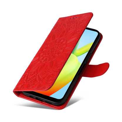 Xiaomi Redmi A1+ Sunflower Embossed Leather Wallet Phone Case with Kickstand and Card Holder