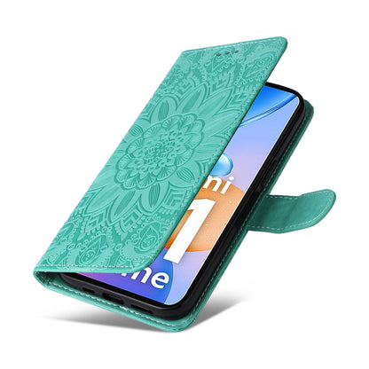 Xiaomi Redmi 11 Prime 4G Sunflower Embossed Leather Wallet Phone Case with Kickstand and Card Holder