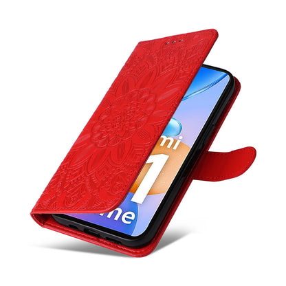 Xiaomi Redmi 11 Prime 4G Sunflower Embossed Leather Wallet Phone Case with Kickstand and Card Holder