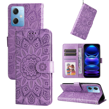 Xiaomi Redmi Note 12 China Sunflower Embossed Leather Wallet Phone Case with Kickstand and Card Holder
