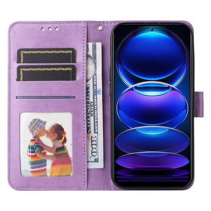 Xiaomi Redmi Note 12 China Sunflower Embossed Leather Wallet Phone Case with Kickstand and Card Holder