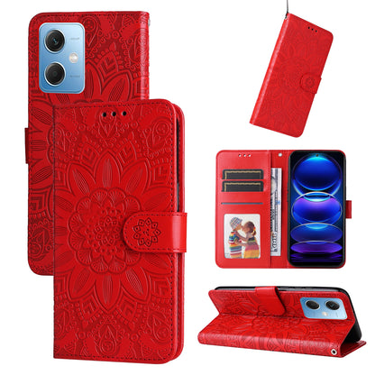 Xiaomi Redmi Note 12 China Sunflower Embossed Leather Wallet Phone Case with Kickstand and Card Holder