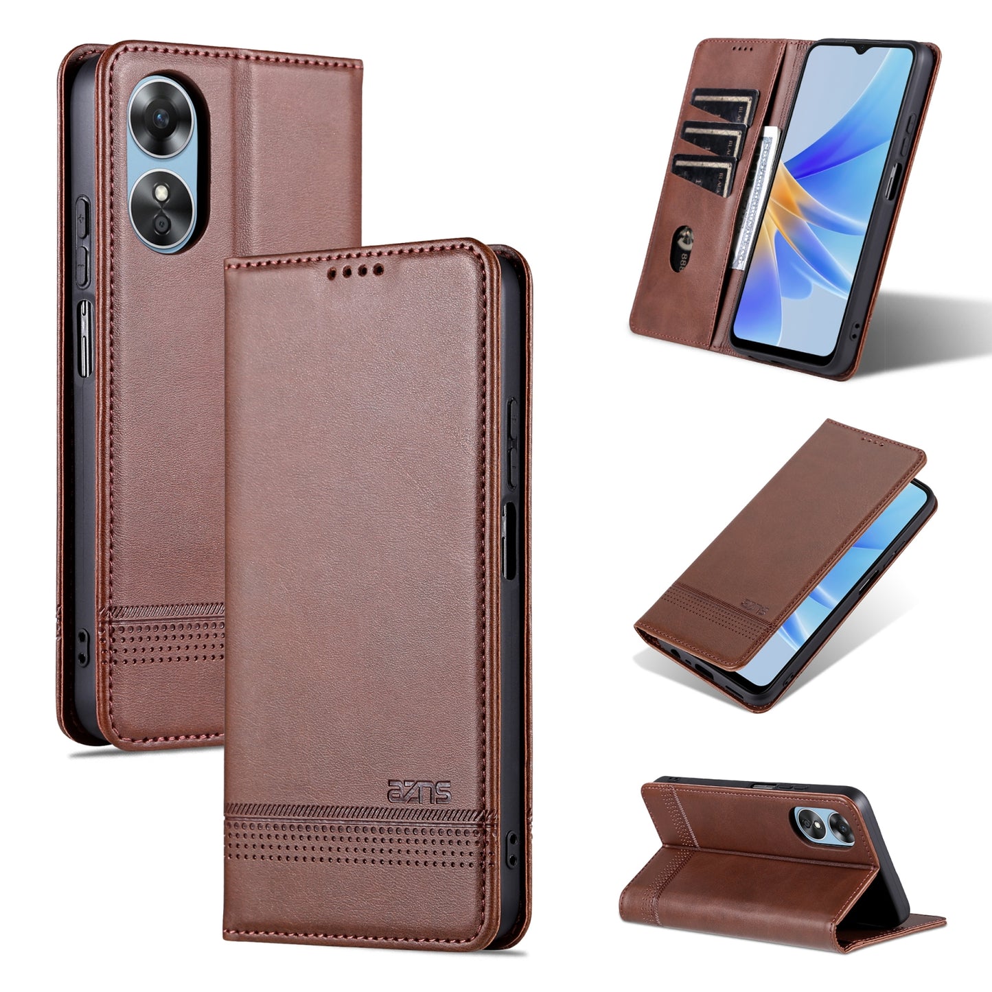 OPPO A17 Leather Wallet Case with Card Holder & Magnetic Closure