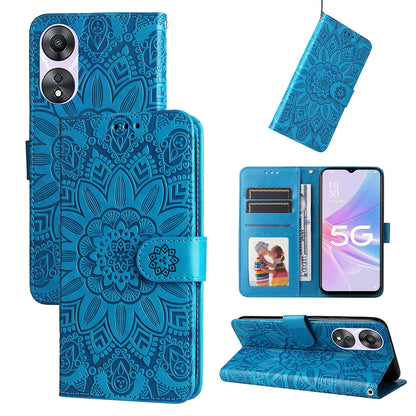 OPPO A58 5G Sunflower Embossed Leather Wallet Phone Case with Kickstand and Card Holder