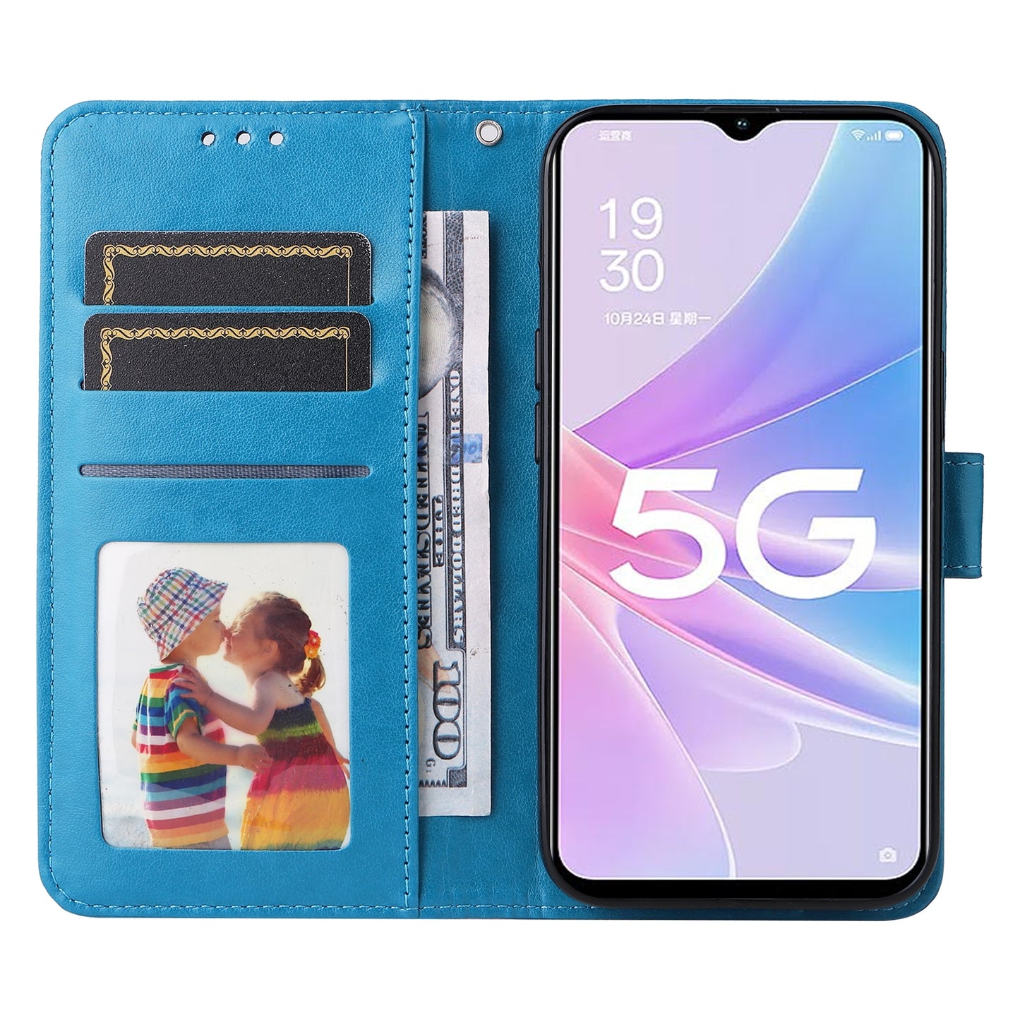 OPPO A58 5G Sunflower Embossed Leather Wallet Phone Case with Kickstand and Card Holder