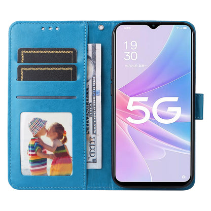 OPPO A58 5G Sunflower Embossed Leather Wallet Phone Case with Kickstand and Card Holder