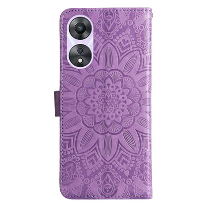 OPPO A58 5G Sunflower Embossed Leather Wallet Phone Case with Kickstand and Card Holder