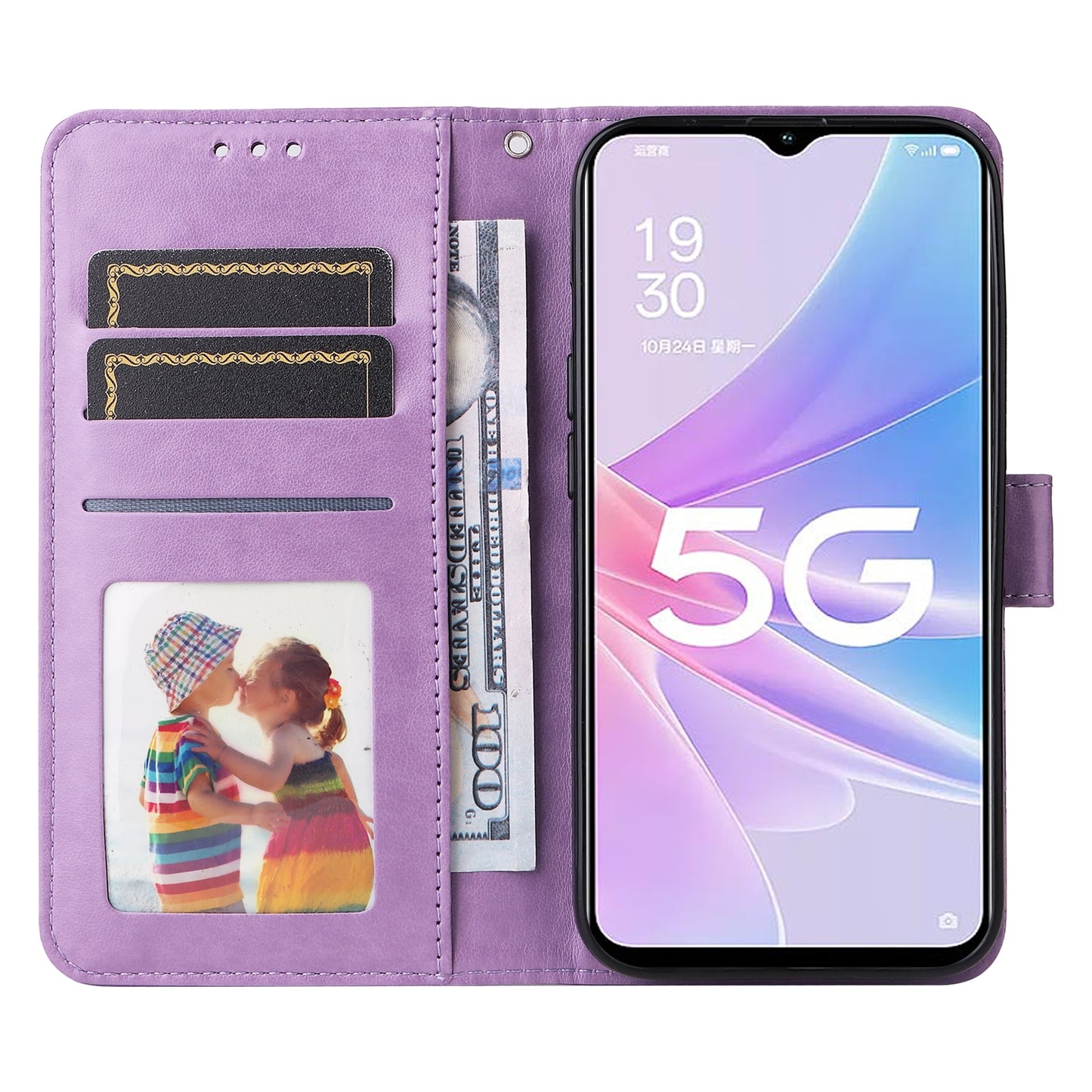 OPPO A58 5G Sunflower Embossed Leather Wallet Phone Case with Kickstand and Card Holder