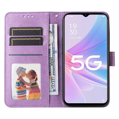 OPPO A58 5G Sunflower Embossed Leather Wallet Phone Case with Kickstand and Card Holder