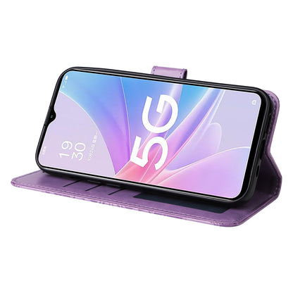 OPPO A58 5G Sunflower Embossed Leather Wallet Phone Case with Kickstand and Card Holder