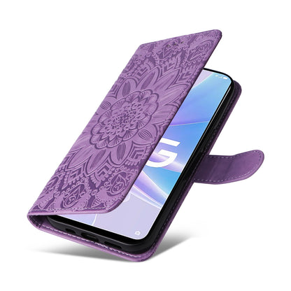 OPPO A58 5G Sunflower Embossed Leather Wallet Phone Case with Kickstand and Card Holder