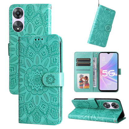 OPPO A58 5G Sunflower Embossed Leather Wallet Phone Case with Kickstand and Card Holder