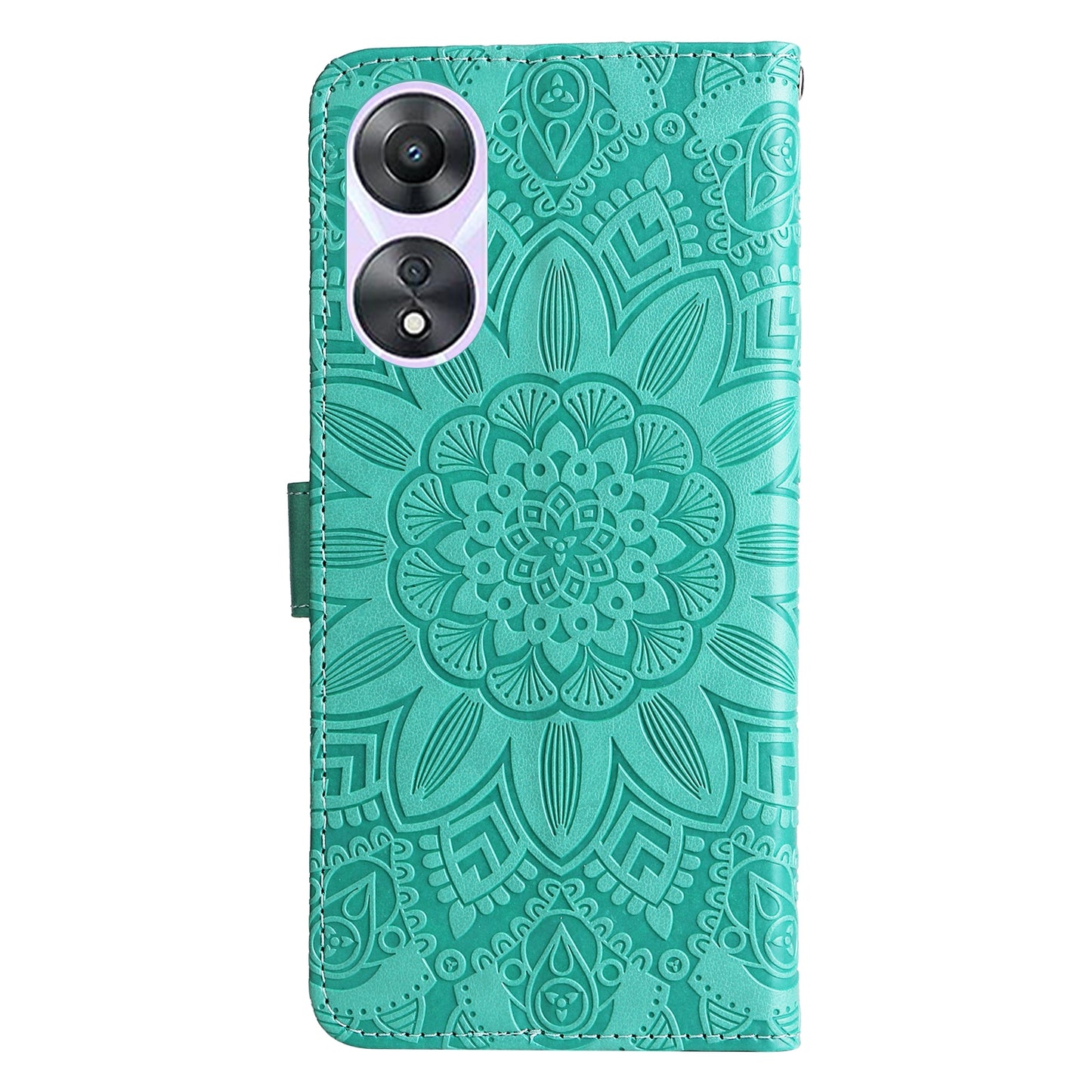 OPPO A58 5G Sunflower Embossed Leather Wallet Phone Case with Kickstand and Card Holder