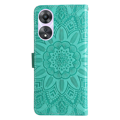 OPPO A58 5G Sunflower Embossed Leather Wallet Phone Case with Kickstand and Card Holder