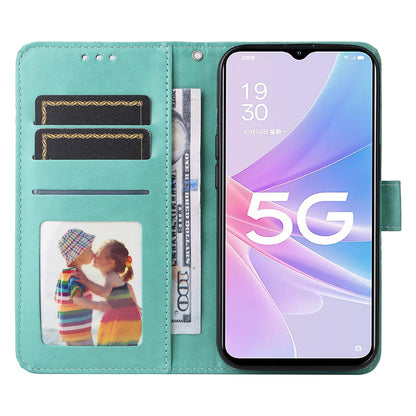 OPPO A58 5G Sunflower Embossed Leather Wallet Phone Case with Kickstand and Card Holder