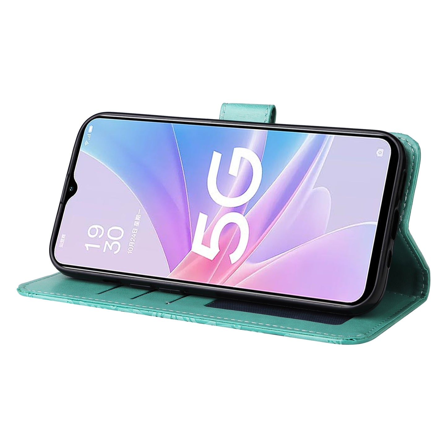 OPPO A58 5G Sunflower Embossed Leather Wallet Phone Case with Kickstand and Card Holder