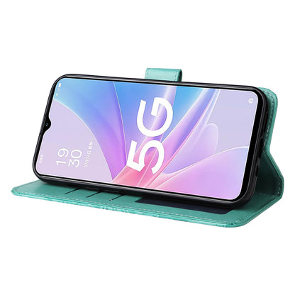 OPPO A58 5G Sunflower Embossed Leather Wallet Phone Case with Kickstand and Card Holder