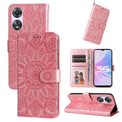 OPPO A58 5G Sunflower Embossed Leather Wallet Phone Case with Kickstand and Card Holder