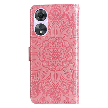 OPPO A58 5G Sunflower Embossed Leather Wallet Phone Case with Kickstand and Card Holder