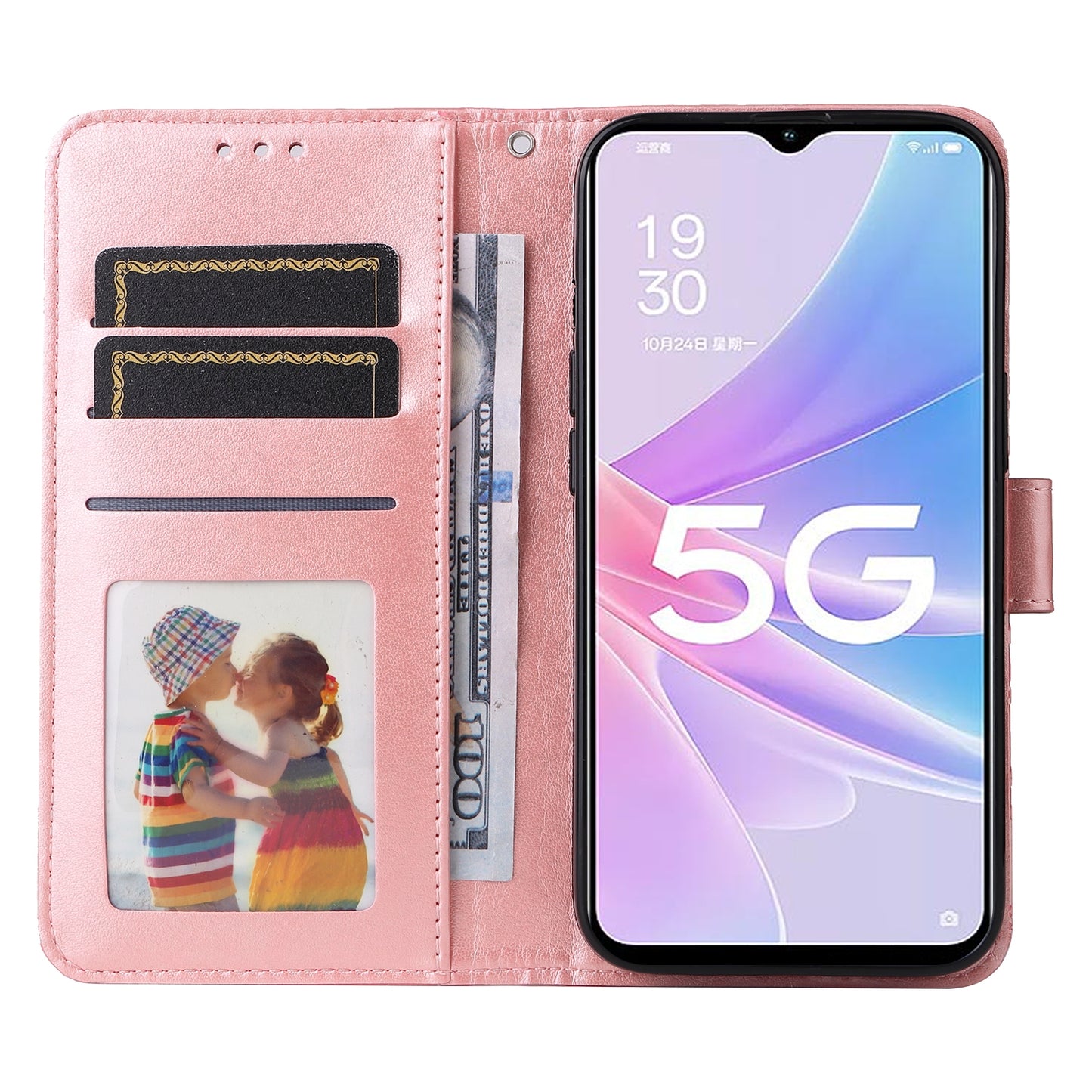 OPPO A58 5G Sunflower Embossed Leather Wallet Phone Case with Kickstand and Card Holder