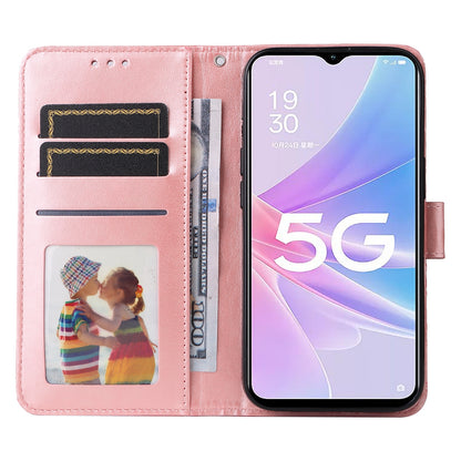 OPPO A58 5G Sunflower Embossed Leather Wallet Phone Case with Kickstand and Card Holder