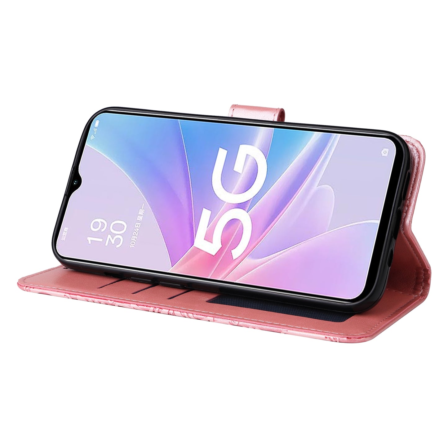 OPPO A58 5G Sunflower Embossed Leather Wallet Phone Case with Kickstand and Card Holder