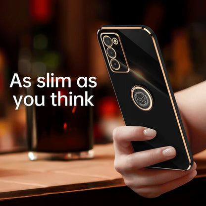 Samsung Galaxy A03s Tough TPU Phone Case with 6D Electroplate, Straight Edge Design, and Comfortable Ring Holder