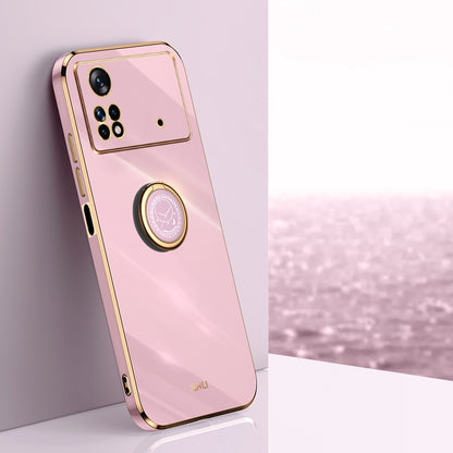 Xiaomi Poco M4 Pro Tough TPU Phone Case with 6D Electroplate, Straight Edge Design, and Comfortable Ring Holder