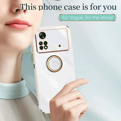 Xiaomi Poco M4 Pro Tough TPU Phone Case with 6D Electroplate, Straight Edge Design, and Comfortable Ring Holder