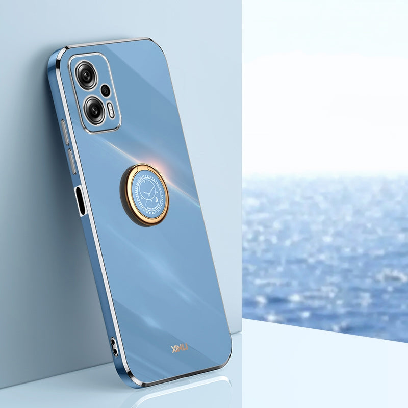 Xiaomi Redmi Note 11T Pro Tough TPU Phone Case with 6D Electroplate, Straight Edge Design, and Comfortable Ring Holder