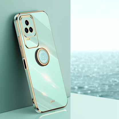 Xiaomi Redmi K50 Pro Tough TPU Phone Case with 6D Electroplate, Straight Edge Design, and Comfortable Ring Holder