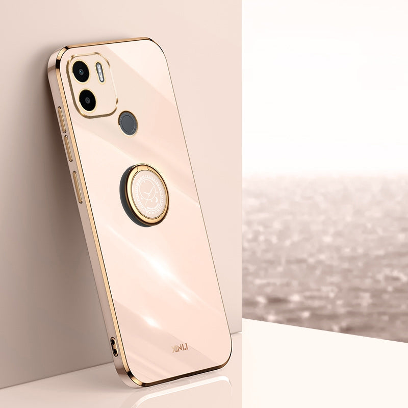 Xiaomi Redmi A1+ Tough TPU Phone Case with 6D Electroplate, Straight Edge Design, and Comfortable Ring Holder