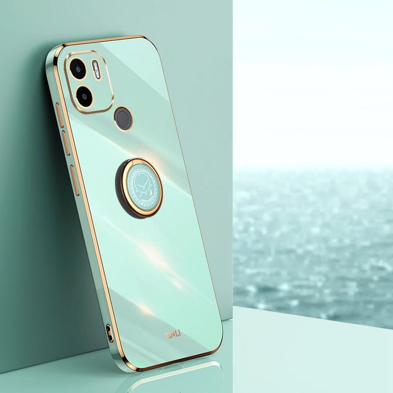 Xiaomi Redmi A1+ Tough TPU Phone Case with 6D Electroplate, Straight Edge Design, and Comfortable Ring Holder