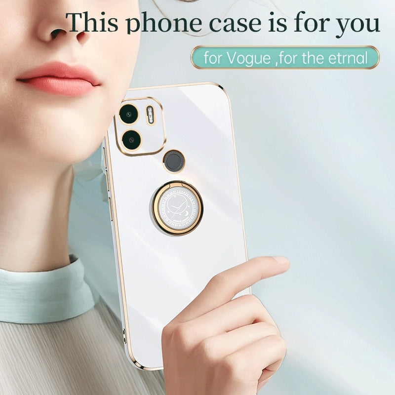 Xiaomi Redmi A1+ Tough TPU Phone Case with 6D Electroplate, Straight Edge Design, and Comfortable Ring Holder