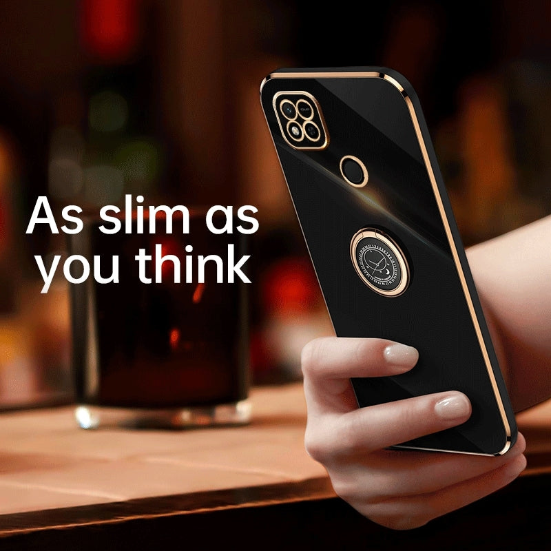 Xiaomi Redmi 10A Tough TPU Phone Case with 6D Electroplate, Straight Edge Design, and Comfortable Ring Holder