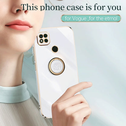 Xiaomi Redmi 10A Tough TPU Phone Case with 6D Electroplate, Straight Edge Design, and Comfortable Ring Holder