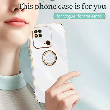 Xiaomi Redmi 10C Tough TPU Phone Case with 6D Electroplate, Straight Edge Design, and Comfortable Ring Holder