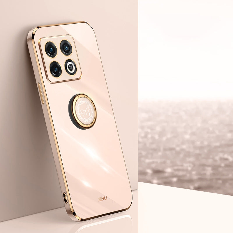 OnePlus 10 Pro Tough TPU Phone Case with 6D Electroplate, Straight Edge Design, and Comfortable Ring Holder