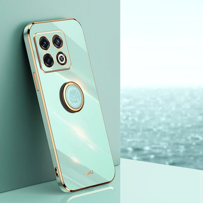 OnePlus 10 Pro Tough TPU Phone Case with 6D Electroplate, Straight Edge Design, and Comfortable Ring Holder