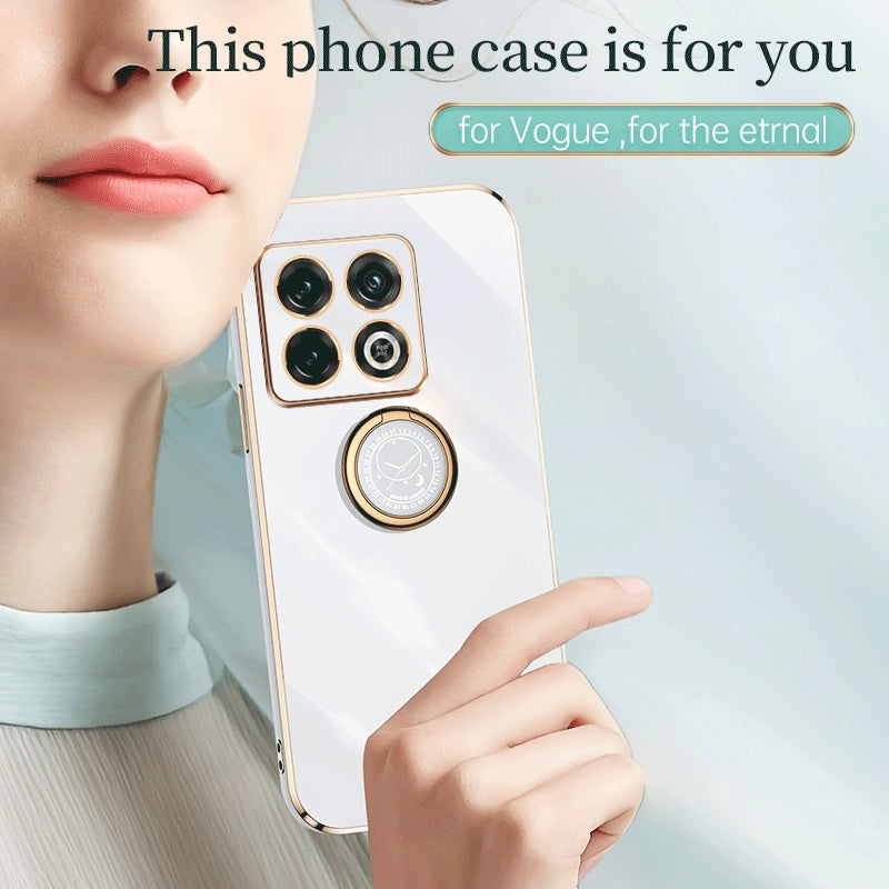 OnePlus 10 Pro Tough TPU Phone Case with 6D Electroplate, Straight Edge Design, and Comfortable Ring Holder