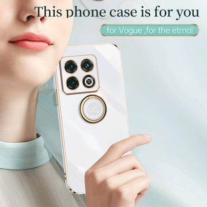 OnePlus 10 Pro Tough TPU Phone Case with 6D Electroplate, Straight Edge Design, and Comfortable Ring Holder