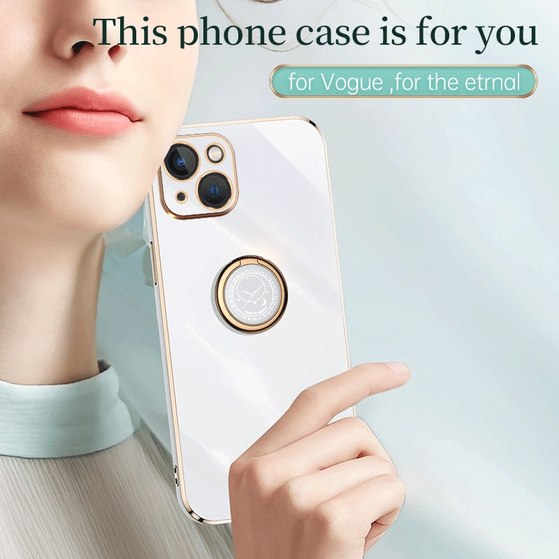 iPhone 14 Tough TPU Phone Case with 6D Electroplate, Straight Edge Design, and Comfortable Ring Holder