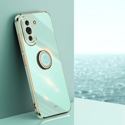 Huawei Nova 10 Tough TPU Phone Case with 6D Electroplate, Straight Edge Design, and Comfortable Ring Holder