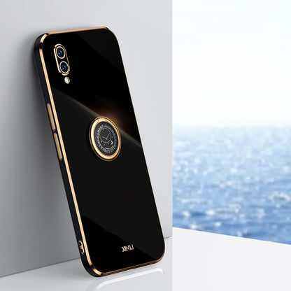 Huawei Enjoy 9 Tough TPU Phone Case with 6D Electroplate, Straight Edge Design, and Comfortable Ring Holder