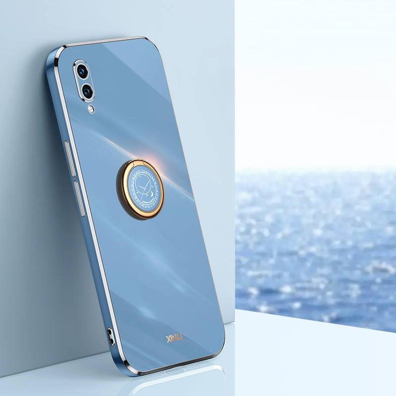 Huawei Enjoy 9 Tough TPU Phone Case with 6D Electroplate, Straight Edge Design, and Comfortable Ring Holder