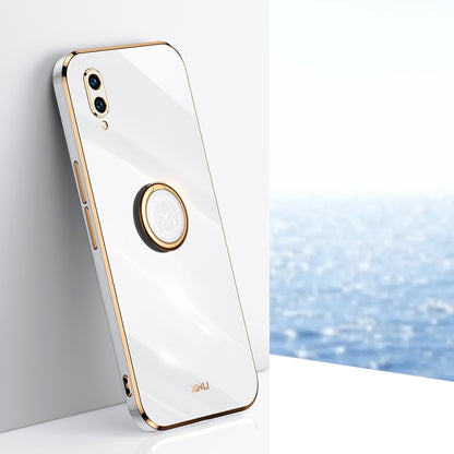 Huawei Enjoy 9 Tough TPU Phone Case with 6D Electroplate, Straight Edge Design, and Comfortable Ring Holder